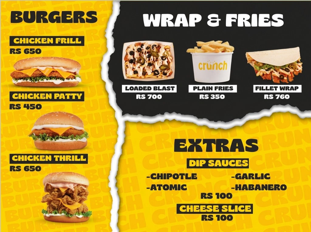 CRUNCH Menu - Burgers & Wraps